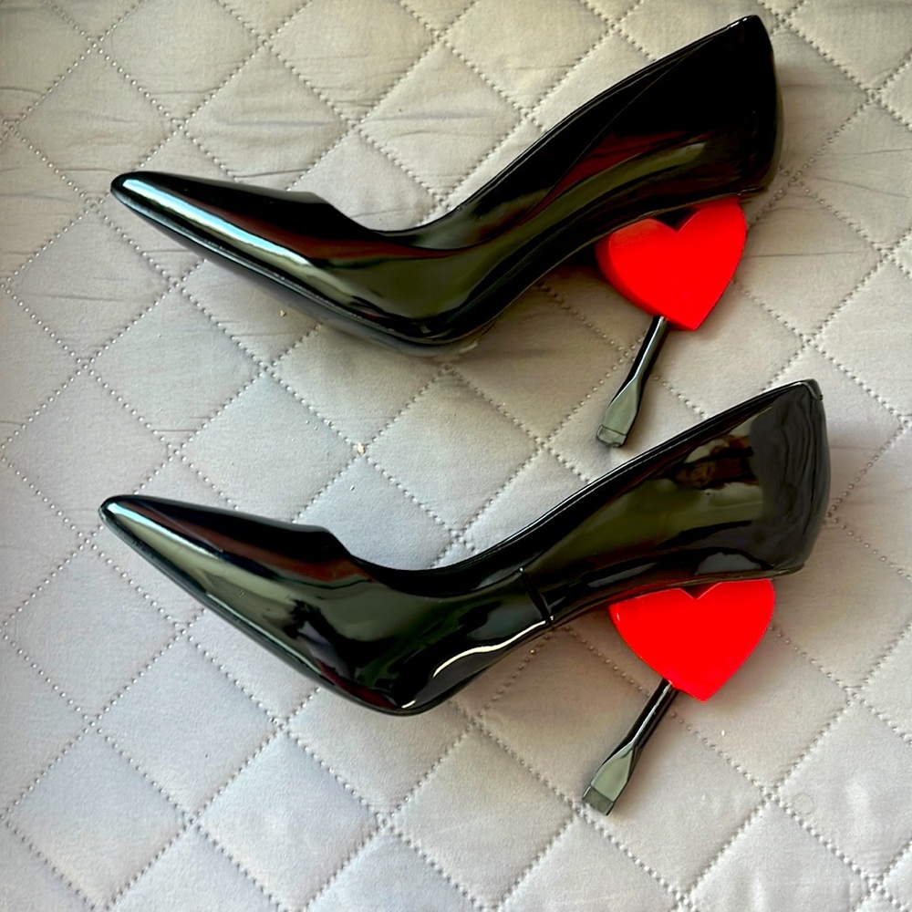 Black Paten Leather Heart Heel Size 9